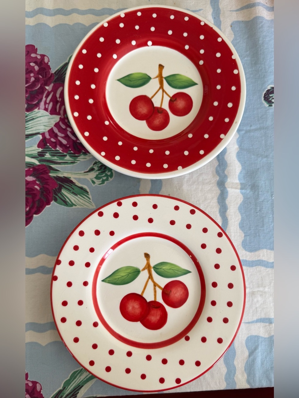Cherry Polka Dot Ceramic Decorative  Plates - Red & White